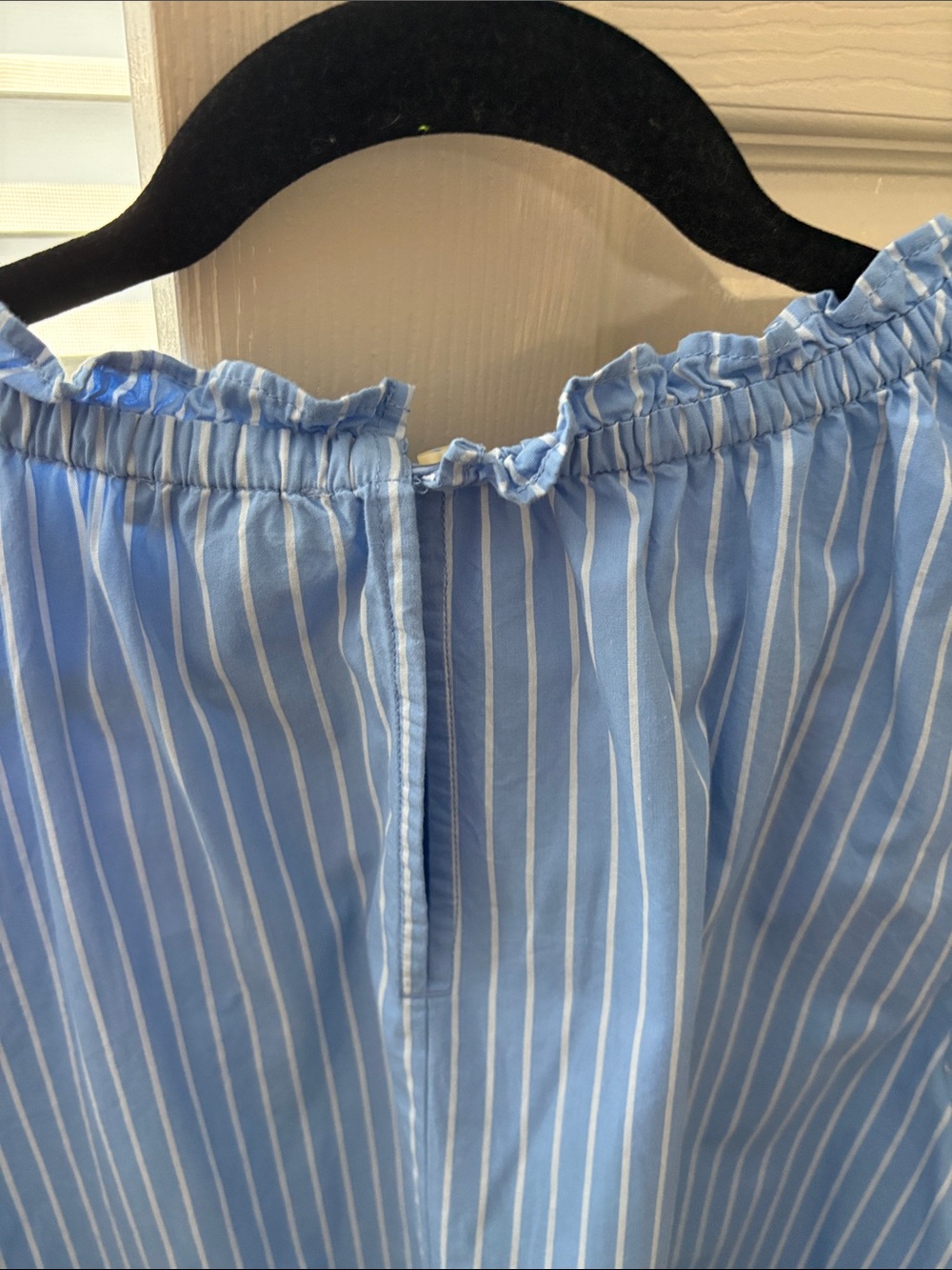 Light Blue Stripe Ruffle-Neck Blouse - Picture 3 of 4